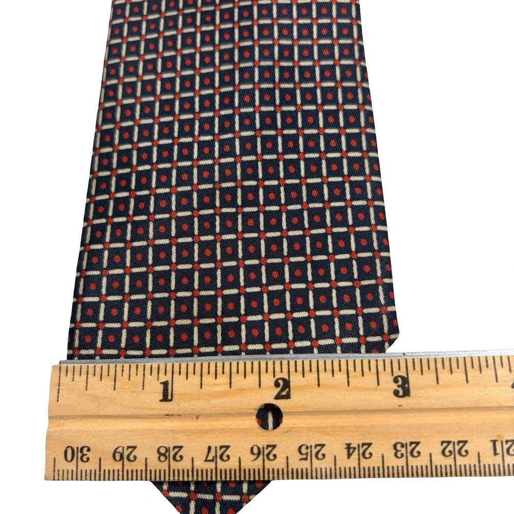 Vtg Boutique Princesa E.U. Silk Tie Navy Red‎ Geometric Mod Retro 60s 70s READ